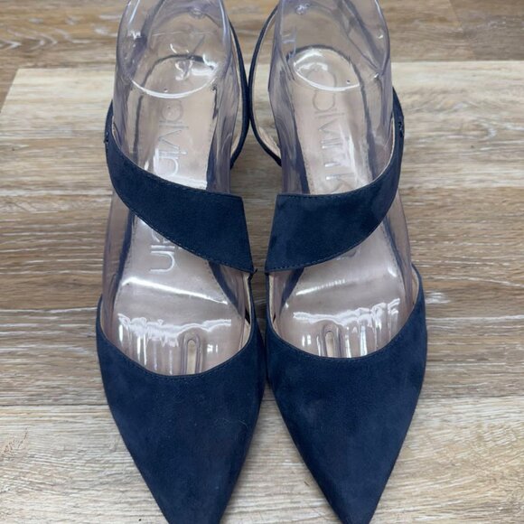 Calvin Klein Larin Blue Suede Pointed Toe Sling Back Heels Women's Size 9 - Picture 2 of 7